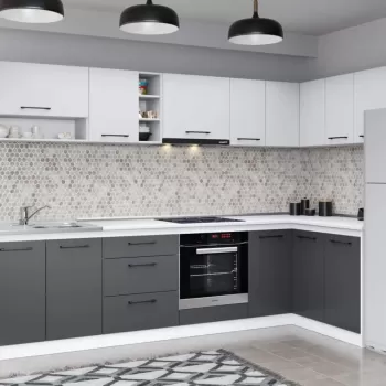 Set Mobila Bucatarie Colt Mina Dual 140*300 Gri Antracit/Alb C115 imagine