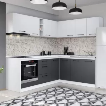Set Mobila Bucatarie Colt Mina Dual 180*220 Gri Antracit/Alb C112 imagine