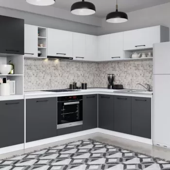 Set Mobila Bucatarie Colt Mina Dual 180*260 Gri Antracit/Alb C111 imagine