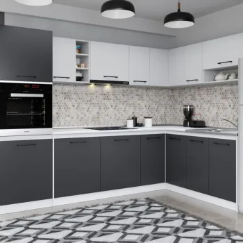 Set Mobila Bucatarie Colt Mina Dual 180*280 Gri Antracit/Alb C191 imagine