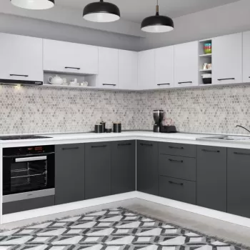 Set Mobila Bucatarie Colt Mina Dual 240*240 Gri Antracit/Alb C113 imagine