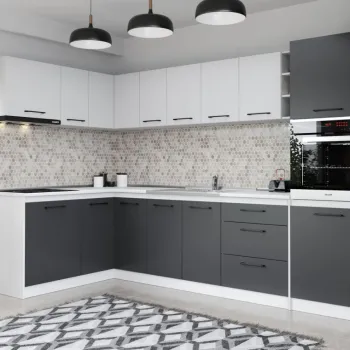 Set Mobila Bucatarie Colt Mina Dual 300*160 Gri Antracit/Alb C196 imagine