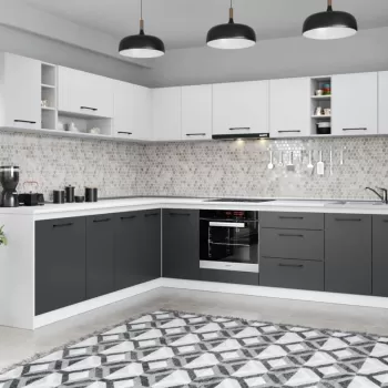 Set Mobila Bucatarie Colt Mina Dual 300*240 Gri Antracit/Alb C114 imagine