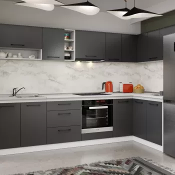 Set Mobila Bucatarie Colt Mina Grafit 140*300 Gri Antracit - C89 imagine