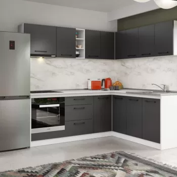 Set Mobila Bucatarie Colt Mina Grafit 180*220 Gri Antracit - C86 imagine