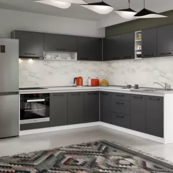 Set Mobila Bucatarie Colt Mina Grafit 240*240 Gri Antracit - C87 imagine