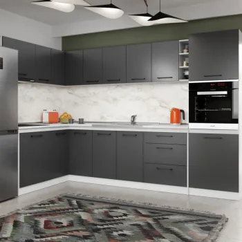 Set Mobila Bucatarie Colt Mina Grafit 300*160 Gri Antracit C199 imagine
