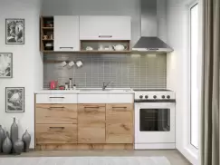 Set Mobila Bucatarie Gastro 140 Alb/Stejar - C09 imagine