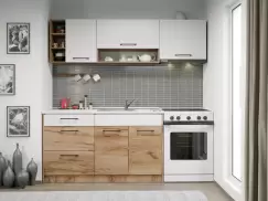 Set Mobila Bucatarie Gastro 200 Alb/Stejar - C08 imagine