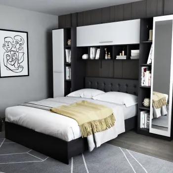 Set Mobila Dormitor Mario 2.87m pat incadrat si oglinda tapitat wenge imagine