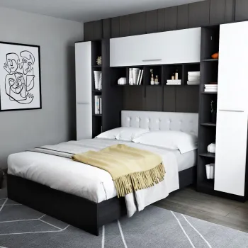 Set Mobila Dormitor Mario 2.87m pat incadrat tapitat Alb imagine