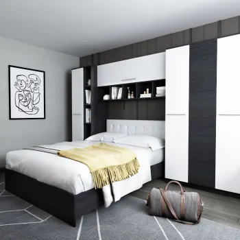 Set Mobila Dormitor Mario 3.44m pat incadrat tapitat alb imagine