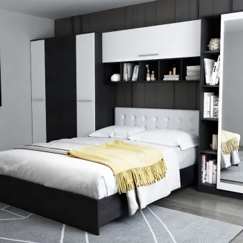 Set Mobila Dormitor Mario 3.85m pat incadrat tapitat alb imagine