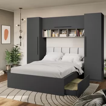 Set Mobila Dormitor Noce 2.56m cu pat tapitat Alb incadrat imagine