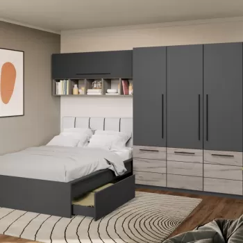 Set Mobila Dormitor Noce 3.05m cu pat tapitat Alb incadrat imagine