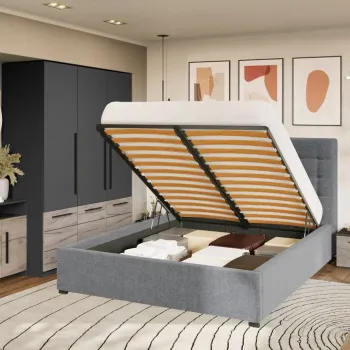 Set Mobila Dormitor Noce T1 cu Pat Tapitat imagine