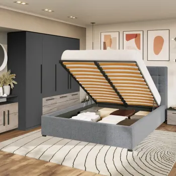 Set Mobila Dormitor Noce T2 cu Pat Tapitat imagine