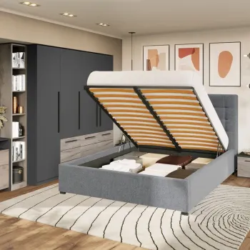 Set Mobila Dormitor Noce T3 cu Pat Tapitat imagine