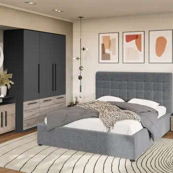 Set Mobila Dormitor Noce T4 cu Pat Tapitat imagine