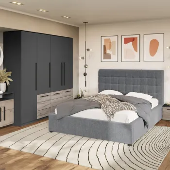 Set Mobila Dormitor Noce T5 cu Pat Tapitat imagine