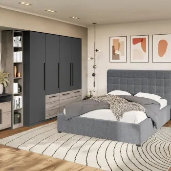 Set Mobila Dormitor Noce T6 cu Pat Tapitat imagine