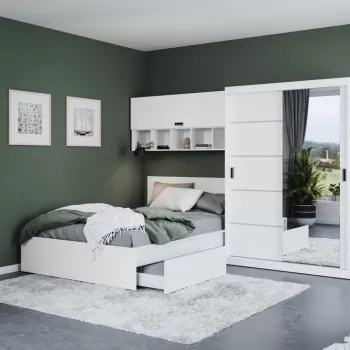 Set Mobila Dormitor Nordis 2.92m cu pat incadrat si oglinda imagine