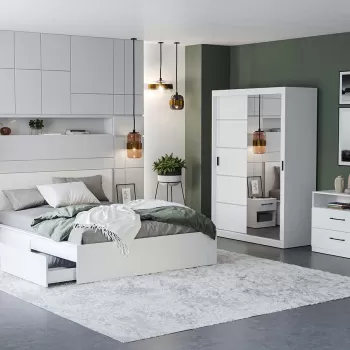 Set Mobila Dormitor Nordis Alb C02 cu oglinda imagine