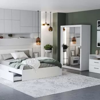 Set Mobila Dormitor Nordis Alb C03 cu oglinda imagine