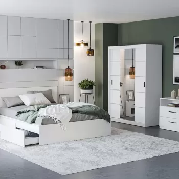 Set Mobila Dormitor Nordis Alb C04 cu oglinda imagine