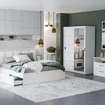 Set Mobila Dormitor Nordis Alb C06 tapitat / oglinda imagine
