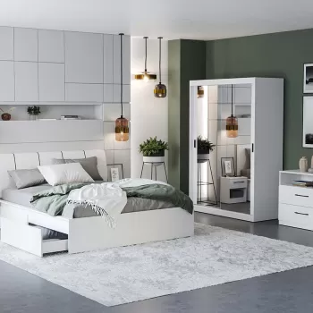 Set Mobila Dormitor Nordis Alb C07 tapitat / oglinda imagine