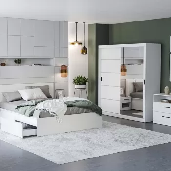Set Mobila Dormitor Nordis Alb C10 cu oglinda imagine