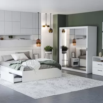 Set Mobila Dormitor Nordis Alb C11 cu oglinda imagine