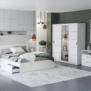 Set Mobila Dormitor Nordis Alb C12 cu oglinda imagine
