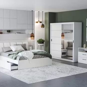 Set Mobila Dormitor Nordis Alb C14 tapitat / oglinda imagine