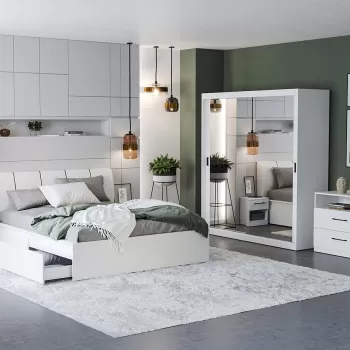 Set Mobila Dormitor Nordis Alb C15 tapitat / oglinda imagine