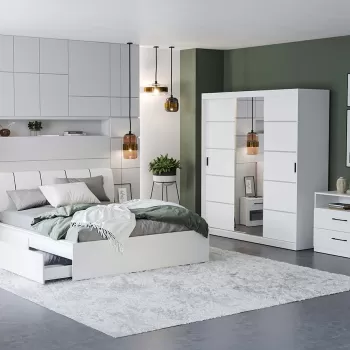 Set Mobila Dormitor Nordis Alb C16 tapitat / oglinda imagine
