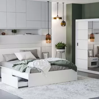 Set Mobila Dormitor Nordis Alb C18 cu oglinda imagine