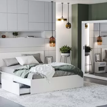 Set Mobila Dormitor Nordis Alb C19 cu oglinda imagine
