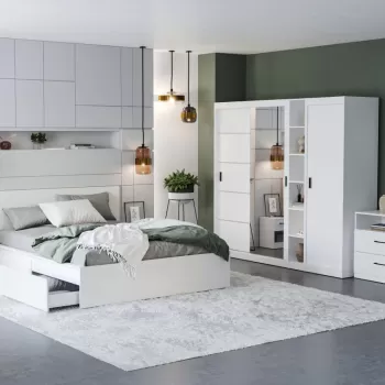 Set Mobila Dormitor Nordis Alb C22 cu oglinda imagine