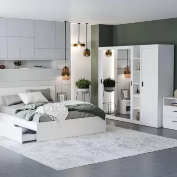 Set Mobila Dormitor Nordis Alb C23 cu oglinda imagine