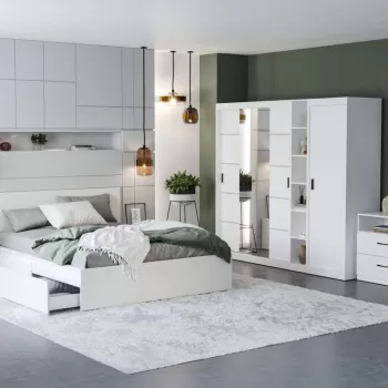 Set Mobila Dormitor Nordis Alb C24 cu oglinda imagine