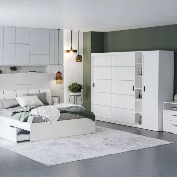 Set Mobila Dormitor Nordis Alb C25 tapitat imagine