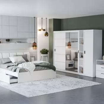 Set Mobila Dormitor Nordis Alb C26 tapitat / oglinda imagine