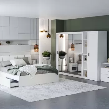 Set Mobila Dormitor Nordis Alb C27 tapitat / oglinda imagine