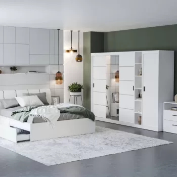 Set Mobila Dormitor Nordis Alb C28 tapitat / oglinda imagine