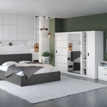 Set Mobila Dormitor Nordis Alb C29 tapitat / oglinda imagine