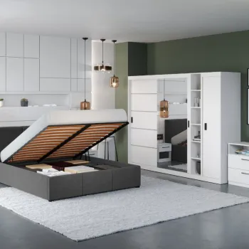 Set Mobila Dormitor Nordis Alb C30 tapitat / oglinda imagine