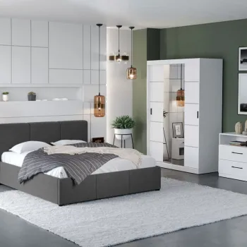 Set Mobila Dormitor Nordis Alb C33 tapitat / oglinda imagine