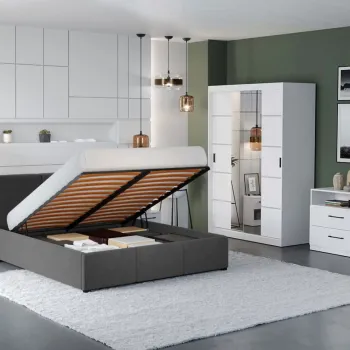 Set Mobila Dormitor Nordis Alb C34 tapitat / oglinda imagine